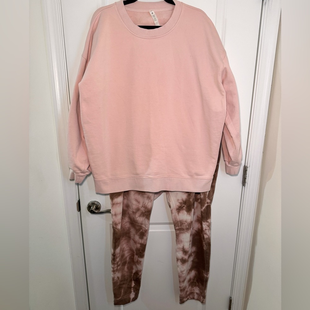 Lululemon tie dye pants and pink pullover set size 12 and XXL